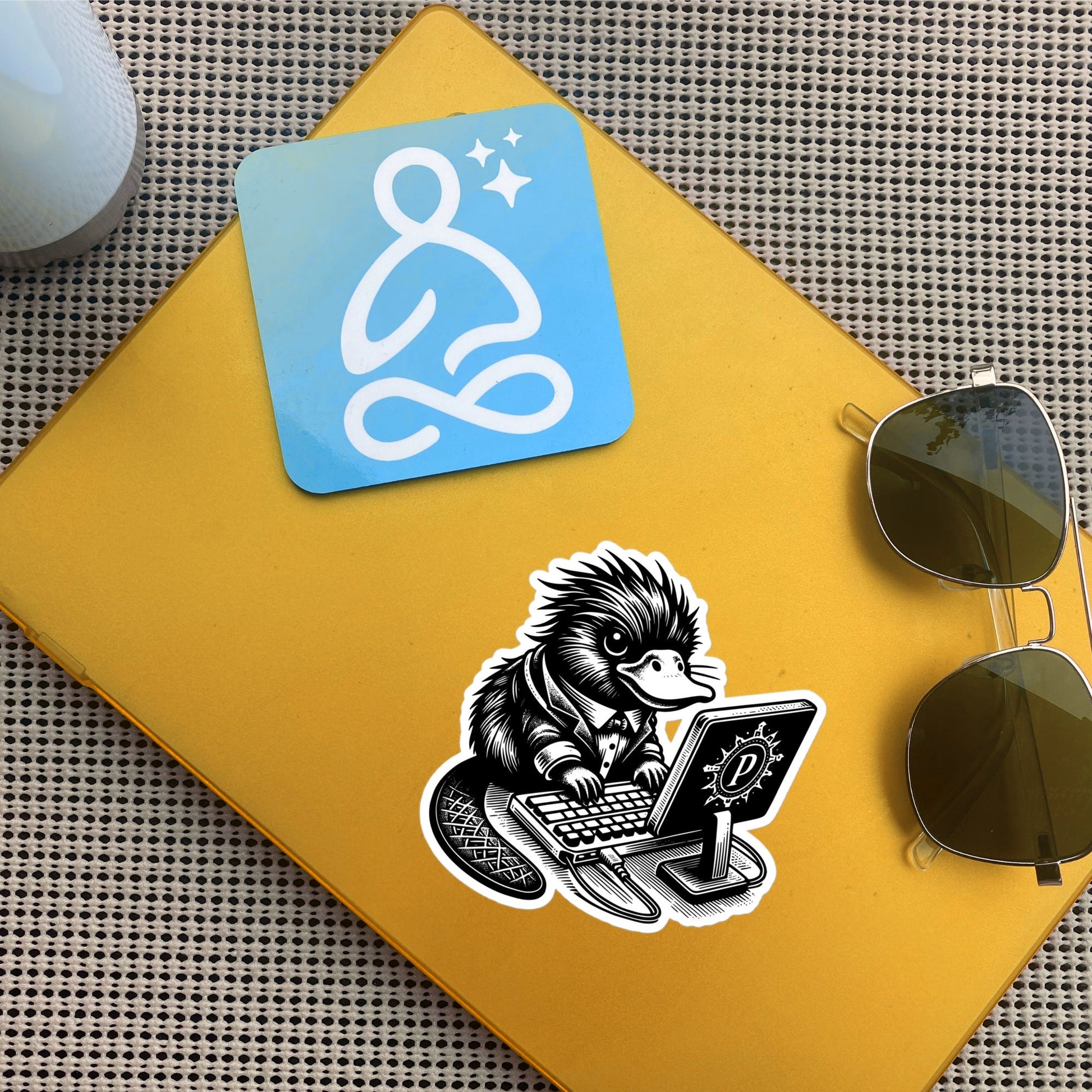 Punk Rock Platypus on Computer Sticker, Cyberpunk Platypus with Tech Sticker, Weirdcore Weird Stuff, Original Steampunk Warcore Art