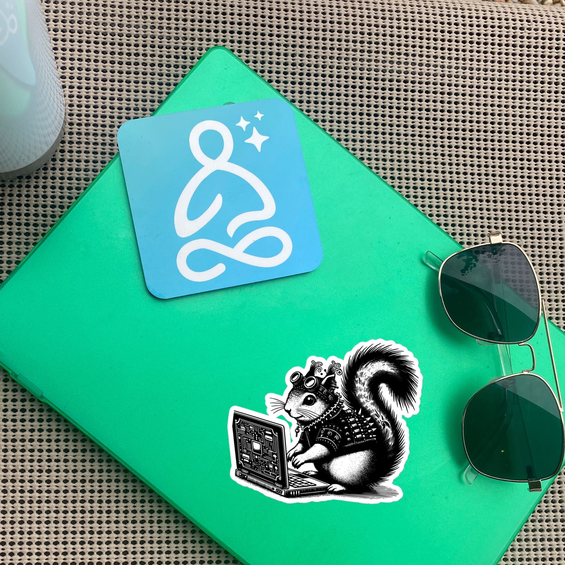Punk Rock Squirrel on Computer Sticker, Cyberpunk Squirrel with Tech Sticker, Weirdcore Weird Stuff, Original Steampunk Warcore Art