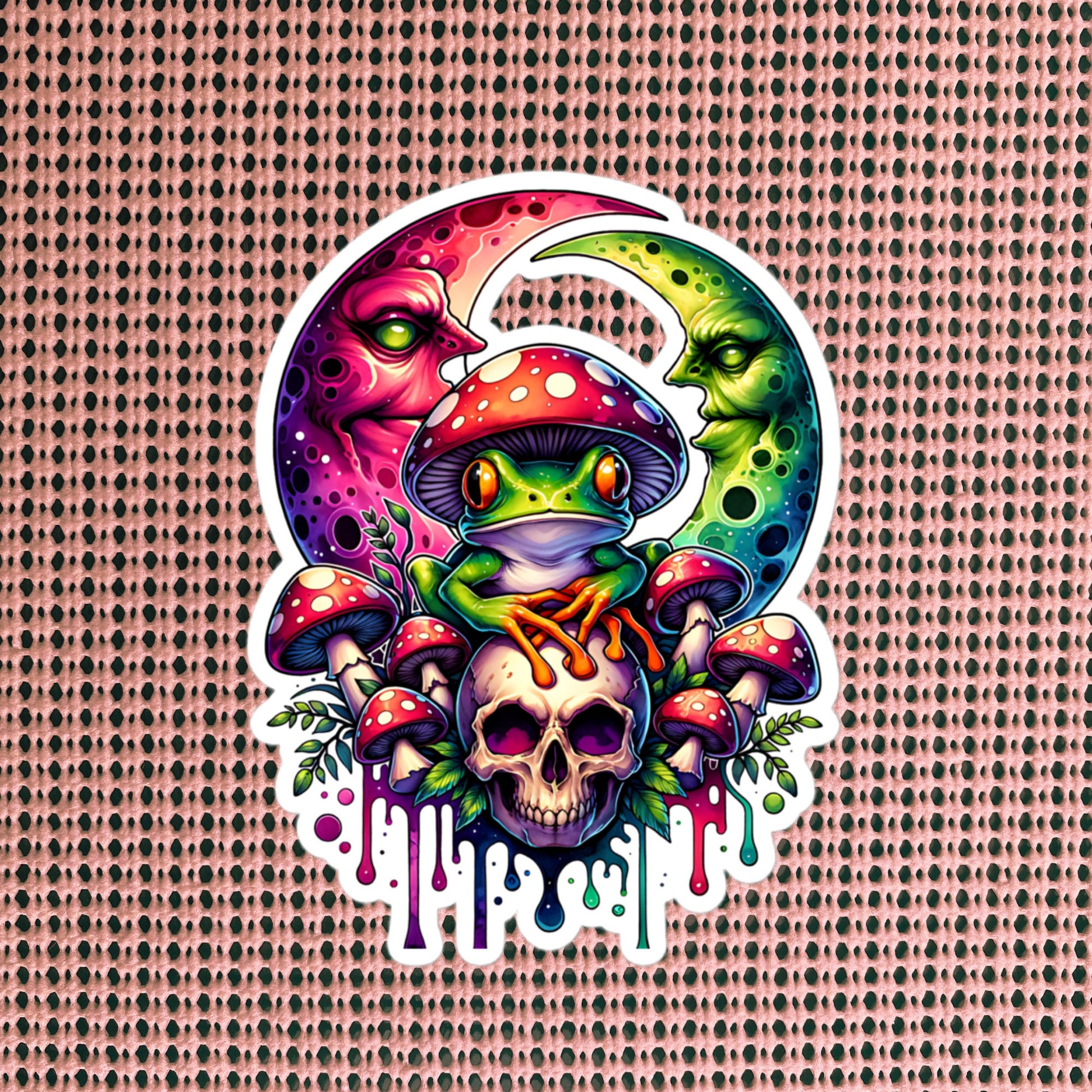 Drippy Trippy Frog Skull Mushroom Original Art Vinyl Sticker for Car, Bumper, Scrapbooking, Skateboards, or Crafts