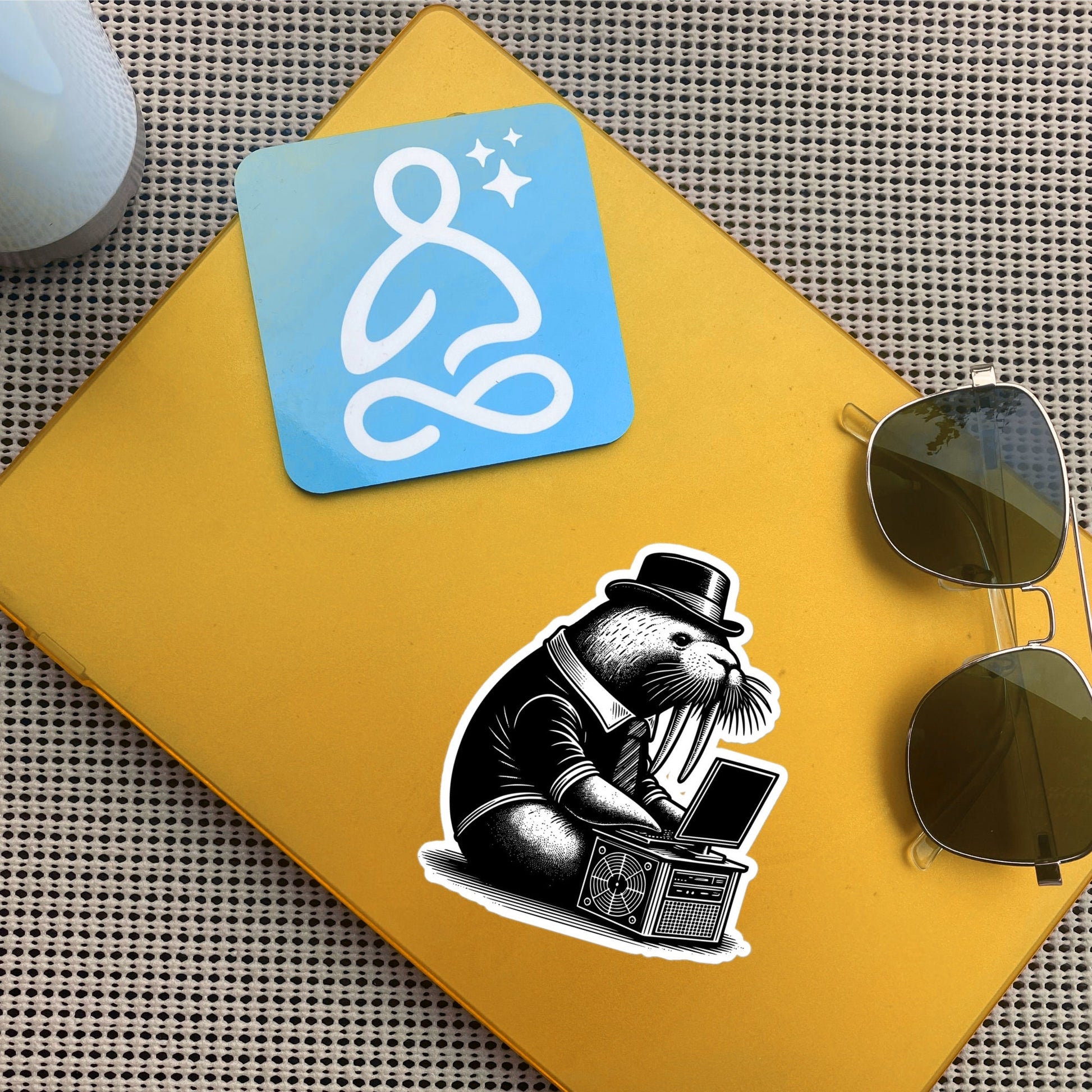 Punk Rock Walrus on Computer Sticker, Cyberpunk Walrus with Tech Sticker, Weirdcore Weird Stuff, Original Steampunk Warcore Art
