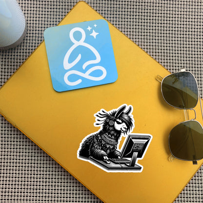 Punk Rock Llama on Computer Sticker, Cyberpunk Llama with Tech Sticker, Weirdcore Weird Stuff, Original Steampunk Warcore Art