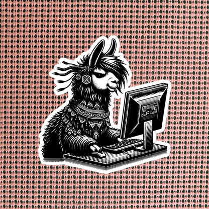Punk Rock Llama on Computer Sticker, Cyberpunk Llama with Tech Sticker, Weirdcore Weird Stuff, Original Steampunk Warcore Art
