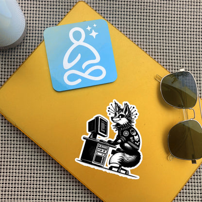 Punk Rock Fox on Computer Sticker, Cyberpunk Fox with Tech Sticker, Weirdcore Weird Stuff, Original Steampunk Warcore Art