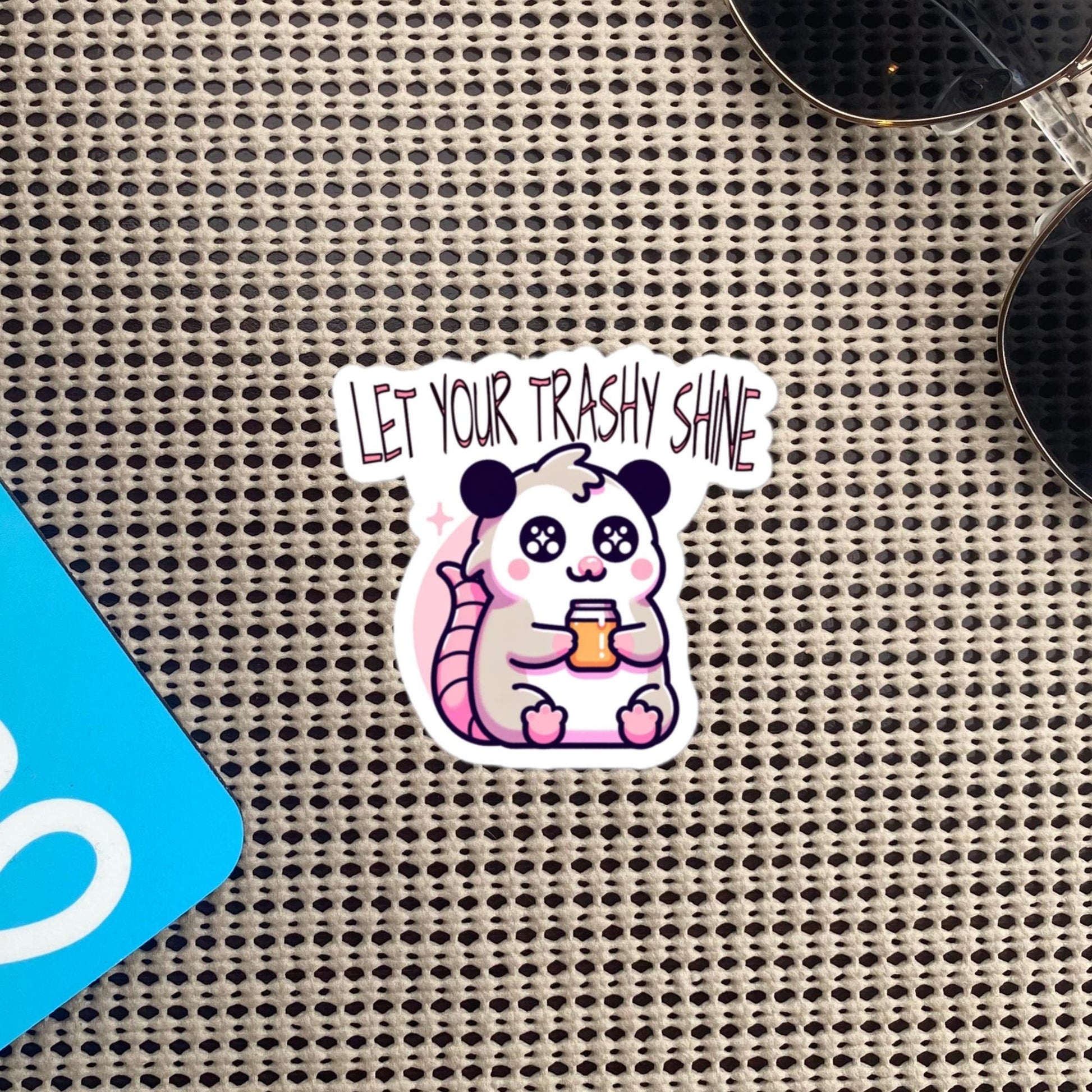 Weirdcore Grunge Opossum Drinking Moonshine Let Your Trashy Shine Pastel Goth Vinyl Waterproof Sticker