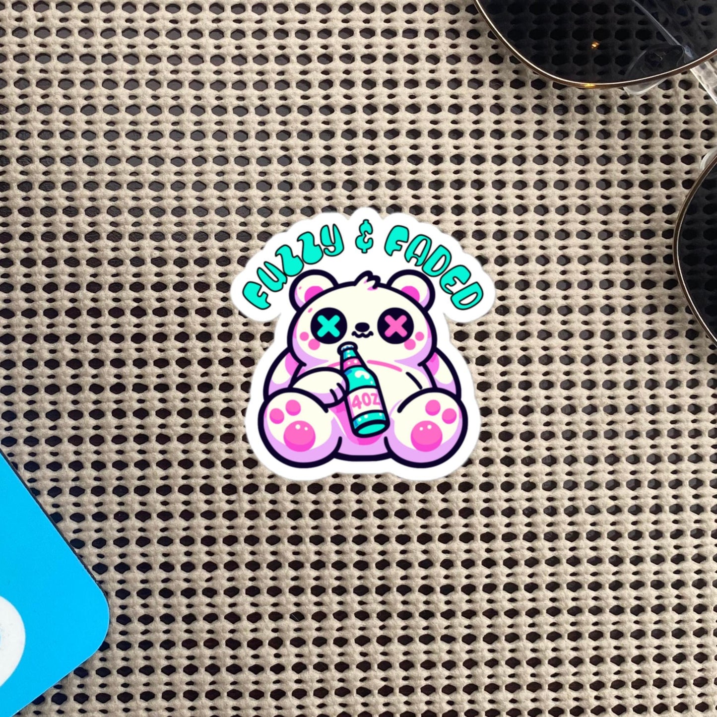 Cute Weirdcore Trippy Pastel Goth Bear Fuzzy & Faded Waterproof Vinyl Sticker