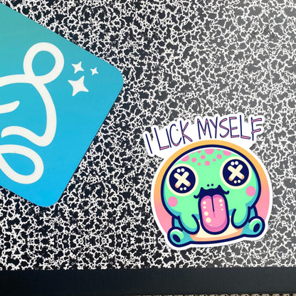 Weirdcore Trippy Pastel Goth River Toad I Lick Myself Waterproof Vinyl Sticker
