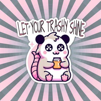 Weirdcore Grunge Opossum Drinking Moonshine Let Your Trashy Shine Pastel Goth Vinyl Waterproof Sticker