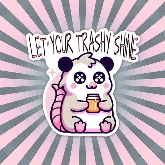 Weirdcore Grunge Opossum Drinking Moonshine Let Your Trashy Shine Pastel Goth Vinyl Waterproof Sticker