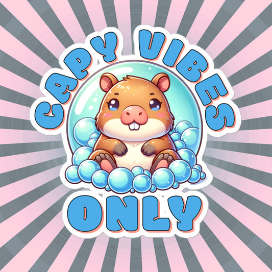Cute Chubby Pastel Capybara in Bubble Bath Reto Sticker, Weirdcore Kawaii Vinyl Sticker
