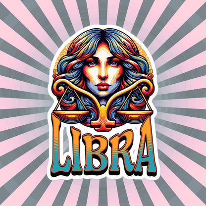 Libra Flash Sticker, Zodiac Sign Sticker, Horoscope Custom Libra Sticker, Multiple Sizes, Unique Gift