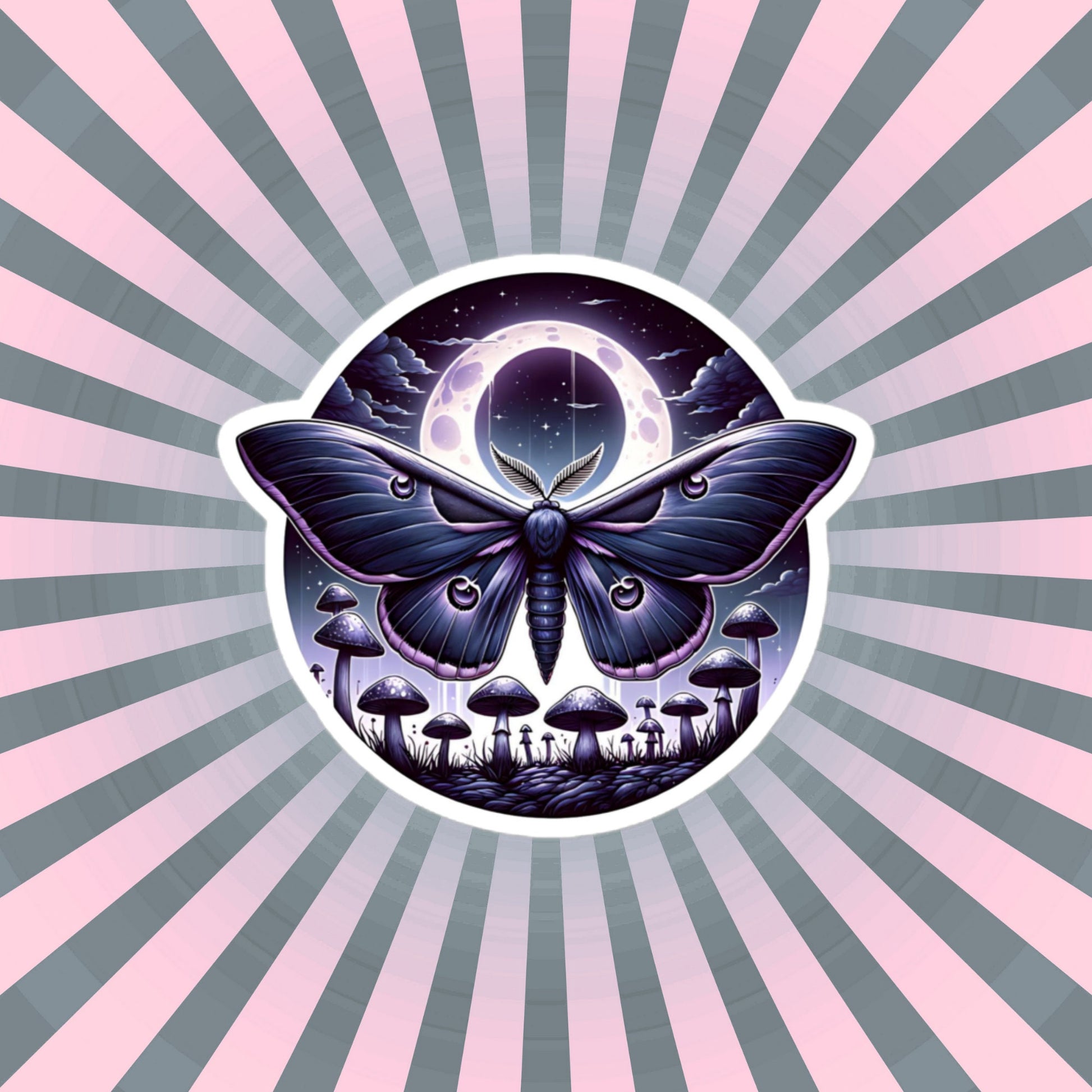 Pastel Goth WhimsiGoth Luna Moth Mushroom Sticker Original Art Dark Aesthetic Weird Stuff Unique Gift