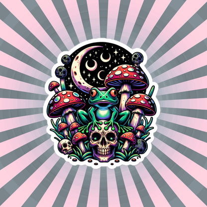 Creepy Whimsigoth Skull Mushrooms Frog Sticker Dreamcore Dark Aesthetic Goth Original Art Weirdcore Weird Stuff Gift