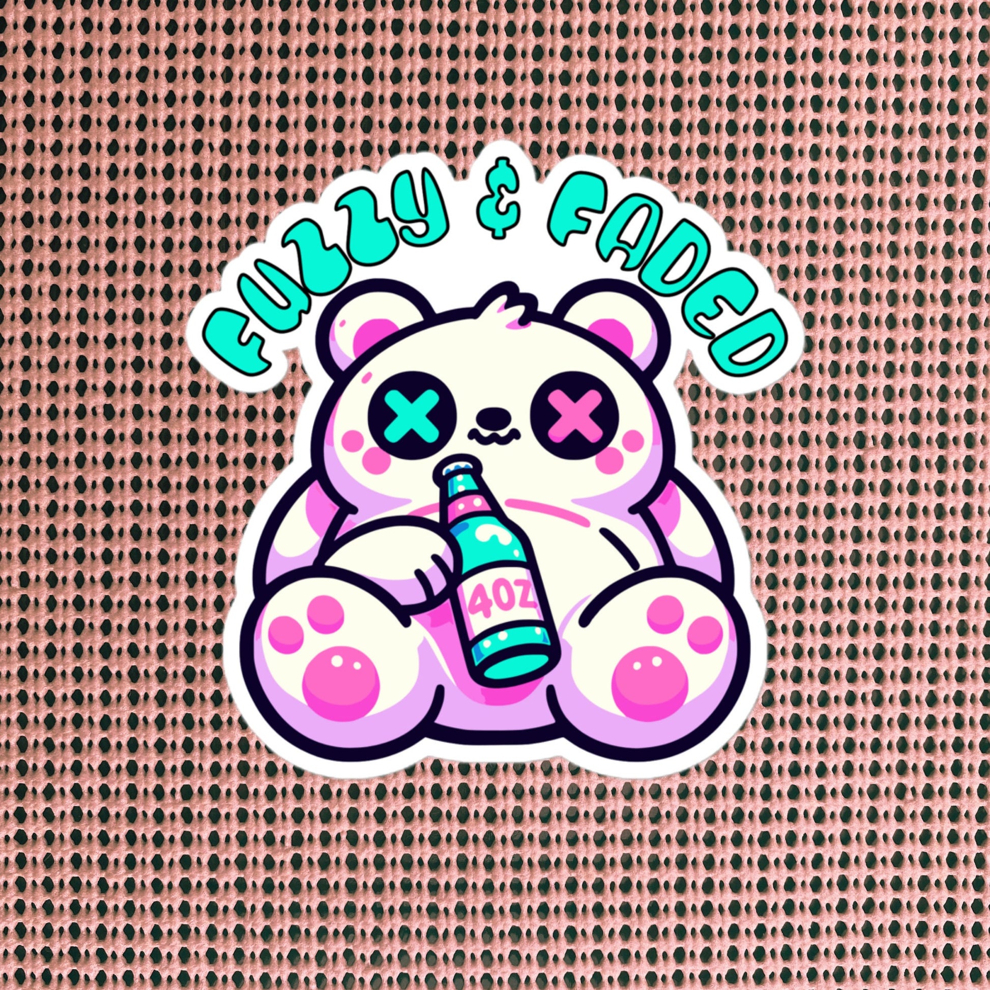 Cute Weirdcore Trippy Pastel Goth Bear Fuzzy & Faded Waterproof Vinyl Sticker
