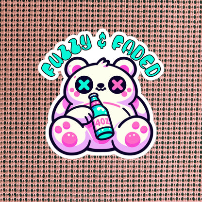 Cute Weirdcore Trippy Pastel Goth Bear Fuzzy & Faded Waterproof Vinyl Sticker