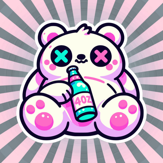 Weirdcore Pastel Goth Grunge Cute Bear Vinyl Sticker Tipsy Teddy Bear Oddcore Waterproof Sticker, Weird Stuff Unique Gift