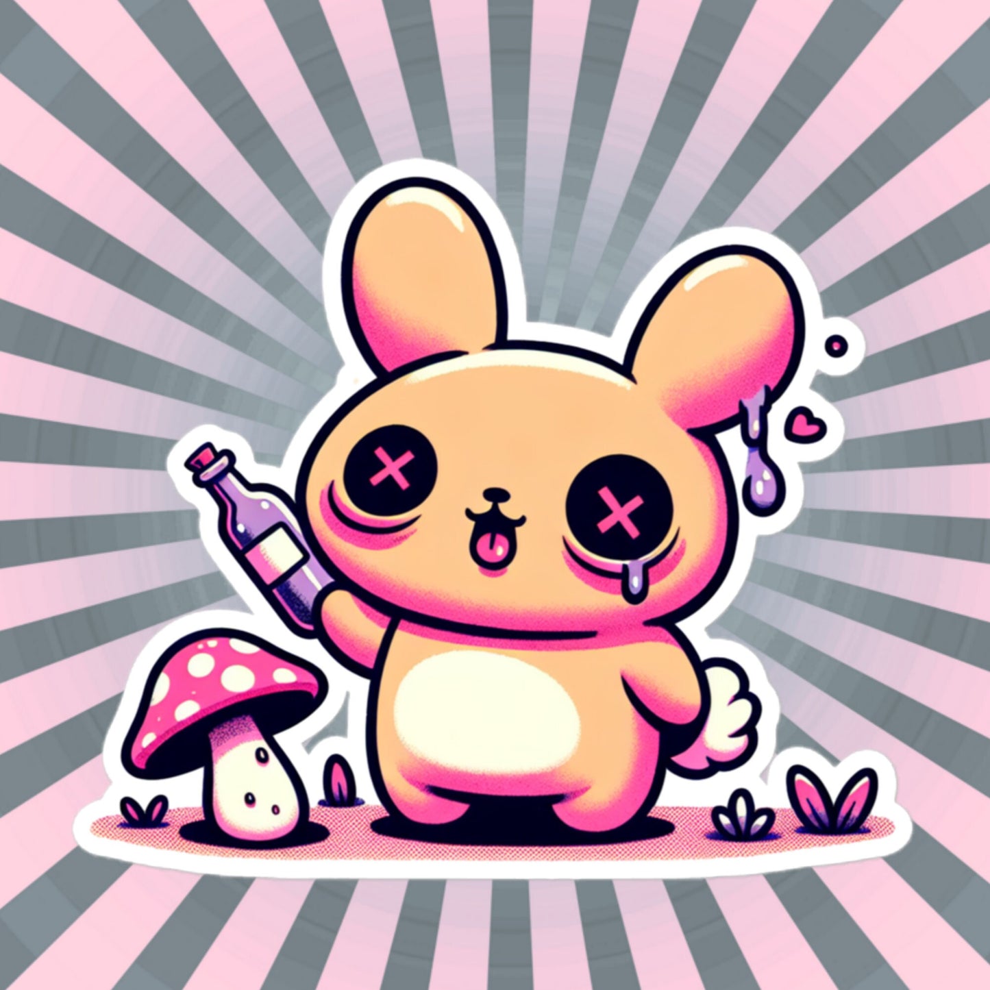 Weirdcore Pastel Goth Grunge Cute Trippy Bunny Vinyl Sticker Oddcore Rabbit Waterproof Sticker, Weird Stuff Unique Gift