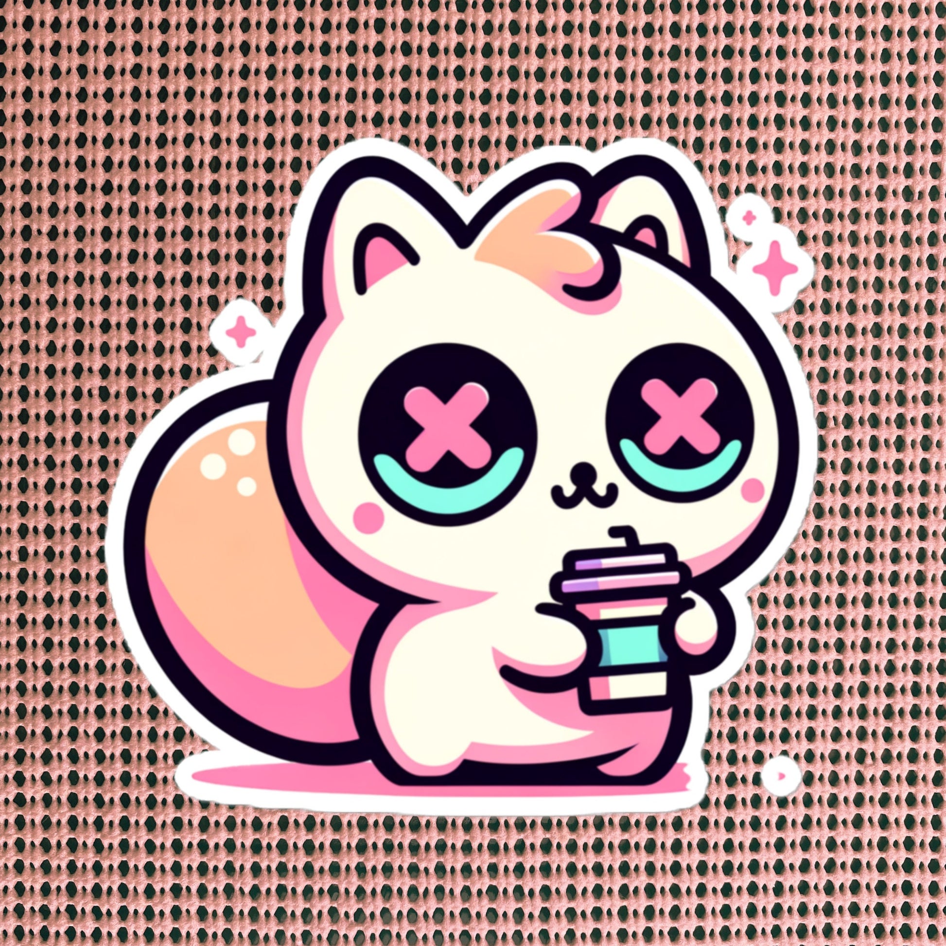 Weirdcore Pastel Goth Grunge Cute Coffee Squirrel Vinyl Sticker Rodent Oddcore Waterproof Sticker, Weird Stuff Unique Gift