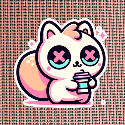 Weirdcore Pastel Goth Grunge Cute Coffee Squirrel Vinyl Sticker Rodent Oddcore Waterproof Sticker, Weird Stuff Unique Gift