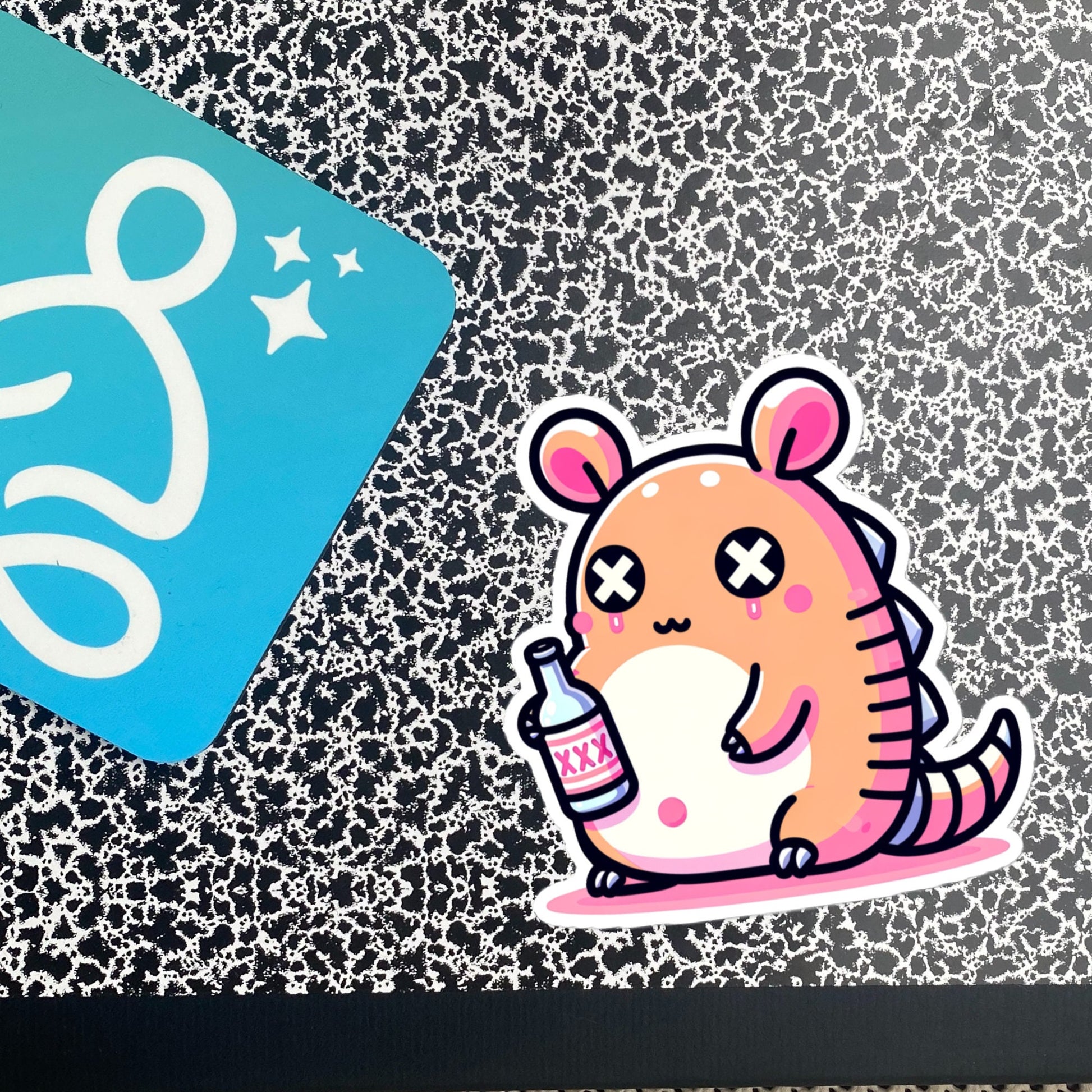 Weirdcore Pastel Goth Grunge Cute Armadillo Vinyl Sticker Tipsy Dillo Oddcore Waterproof Sticker, Weird Stuff Unique Gift