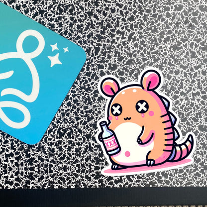Weirdcore Pastel Goth Grunge Cute Armadillo Vinyl Sticker Tipsy Dillo Oddcore Waterproof Sticker, Weird Stuff Unique Gift