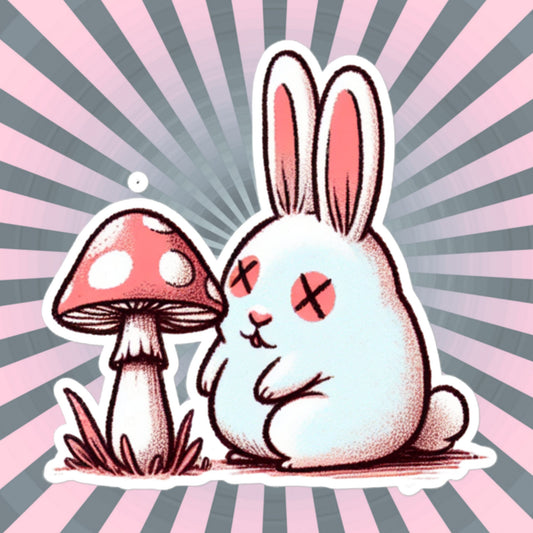 Weirdcore Pastel Goth Grunge Cute Trippy Mushroom Bunny Vinyl Sticker Bunny Mushroom Oddcore Waterproof Sticker, Weird Stuff Unique Gift