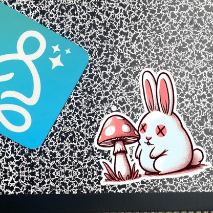Weirdcore Pastel Goth Grunge Cute Trippy Mushroom Bunny Vinyl Sticker Bunny Mushroom Oddcore Waterproof Sticker, Weird Stuff Unique Gift