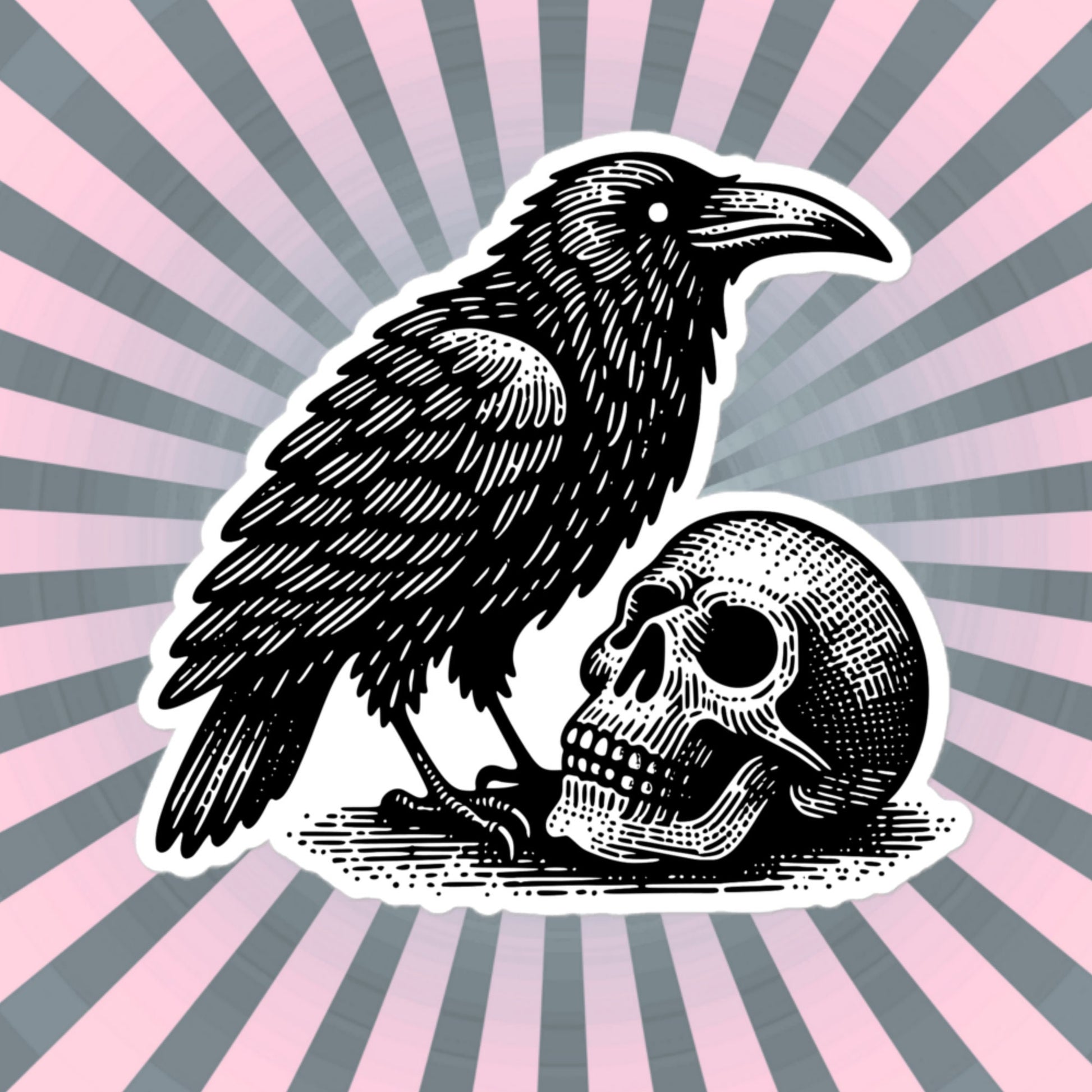 Weirdcore Gothic Raven and Skull Vinyl Sticker Spooky Grunge Goblincore Crow Skull Waterproof Sticker