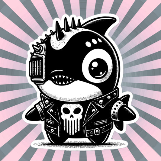 Gothic Grunge Punkrock Cyborg Orca Sticker Vinyl Waterproof Cyberpunk Animal Sticker for Tumblers, Car Bumpers, Books and Crafts