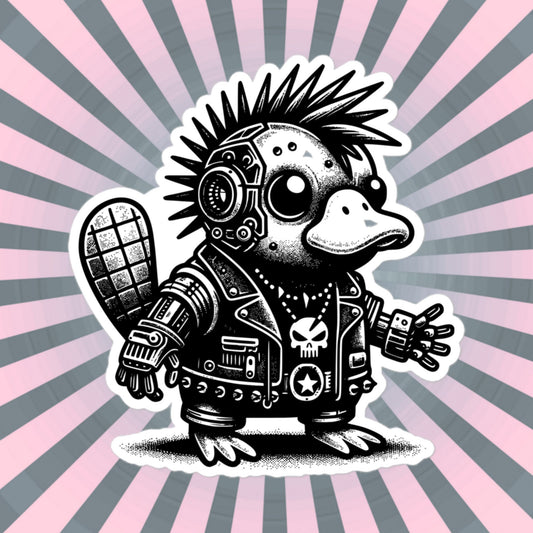 Gothic Grunge Punkrock Cyborg Platypus Sticker Vinyl Waterproof Cyberpunk Animal Sticker for Tumblers, Car Bumpers, Books and Crafts