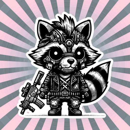 Gothic Grunge Punkrock Cyborg Raccoon Sticker Vinyl Waterproof Cyberpunk Animal Sticker for Tumblers, Car Bumpers, Books and Crafts