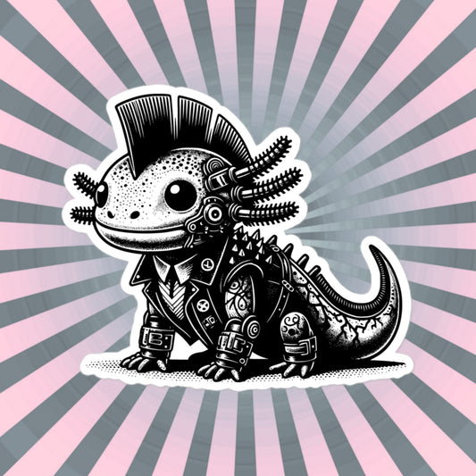 Gothic Grunge Punkrock Cyborg Axolotl Sticker Vinyl Waterproof Cyberpunk Animal Sticker for Tumblers, Car Bumpers, Books and Crafts