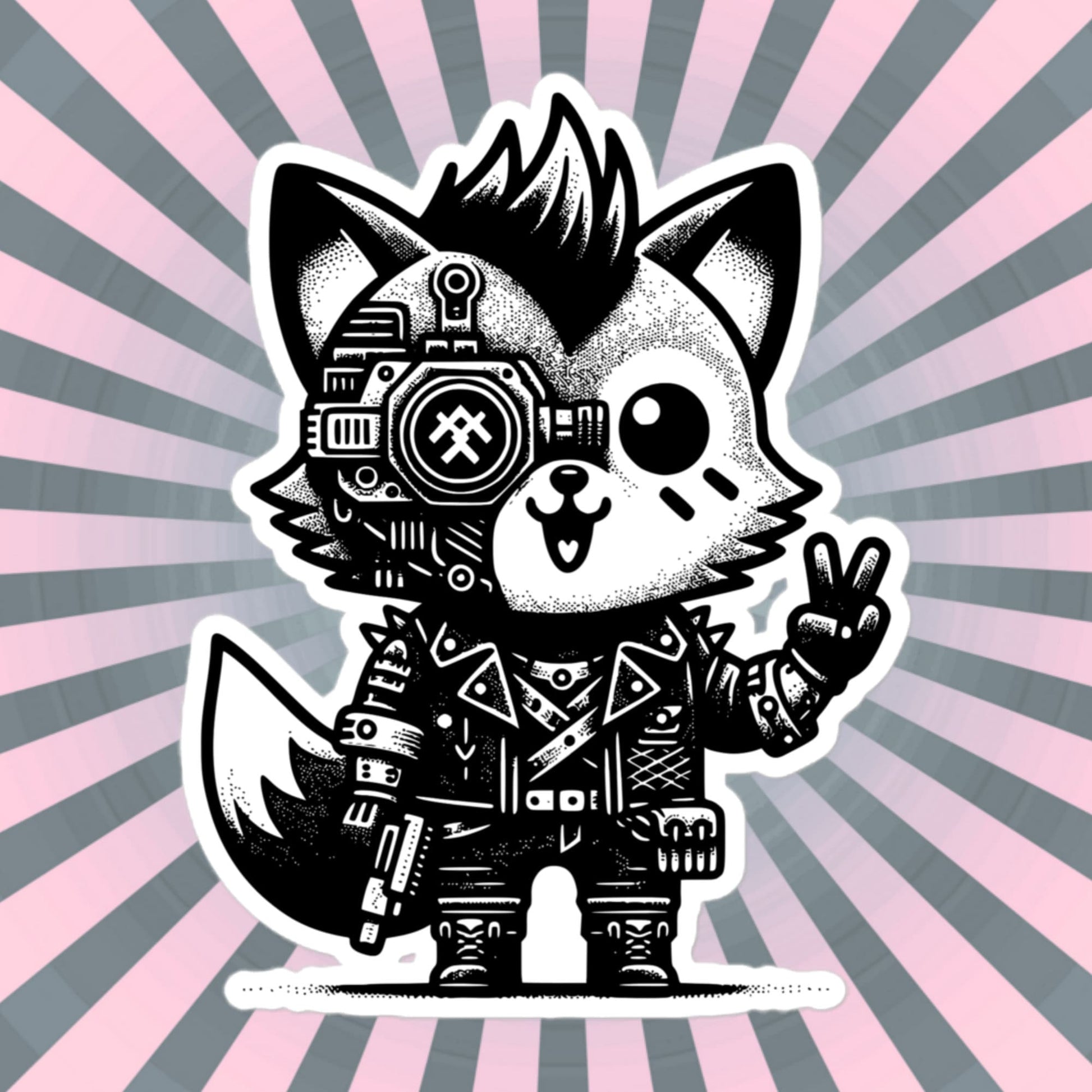 Gothic Grunge Punkrock Cyborg Fox Sticker Vinyl Waterproof Cyberpunk Animal Sticker for Tumblers, Car Bumpers, Books and Crafts