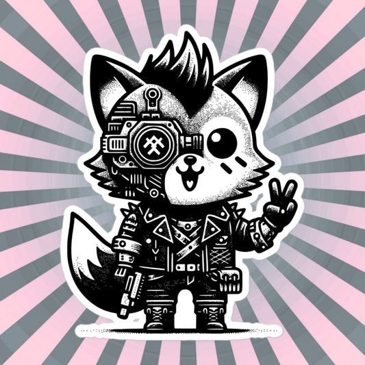 Gothic Grunge Punkrock Cyborg Fox Sticker Vinyl Waterproof Cyberpunk Animal Sticker for Tumblers, Car Bumpers, Books and Crafts