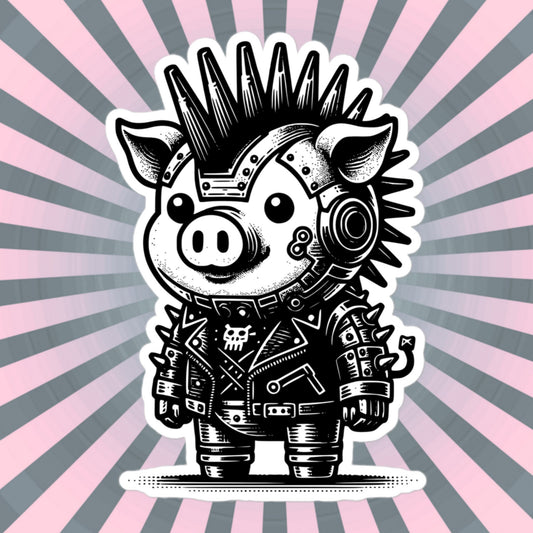 Gothic Grunge Punkrock Cyborg Pig Sticker Vinyl Waterproof Cyberpunk Animal Sticker for Tumblers, Car Bumpers, Books and Crafts