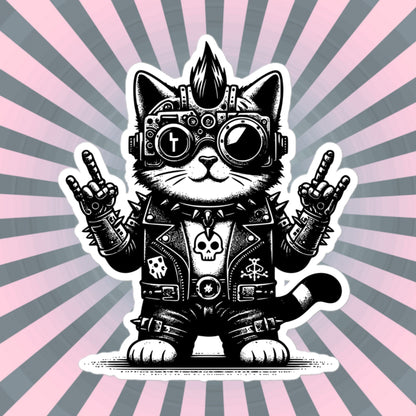 Gothic Grunge Punkrock Cyborg Kitty Cat Sticker Vinyl Waterproof Cyberpunk Animal Sticker for Tumblers, Car Bumpers, Books and Crafts