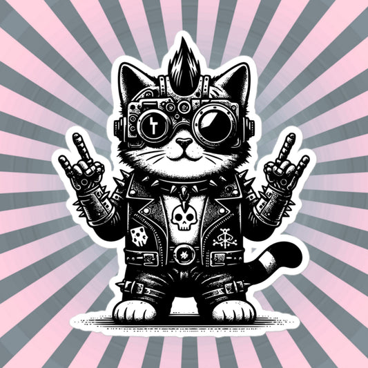 Gothic Grunge Punkrock Cyborg Kitty Cat Sticker Vinyl Waterproof Cyberpunk Animal Sticker for Tumblers, Car Bumpers, Books and Crafts