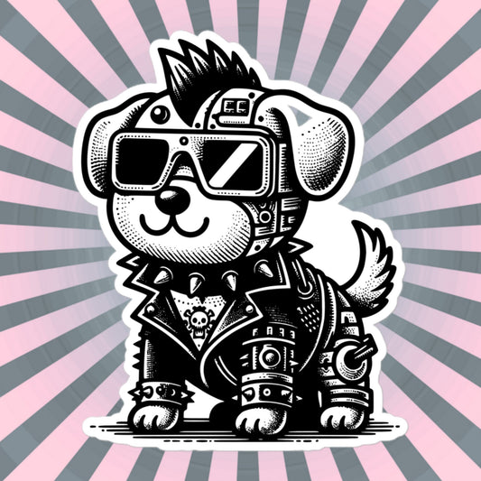 Gothic Grunge Punkrock Cyborg Dog Sticker Vinyl Waterproof Cyberpunk Animal Sticker for Tumblers, Car Bumpers, Books and Crafts