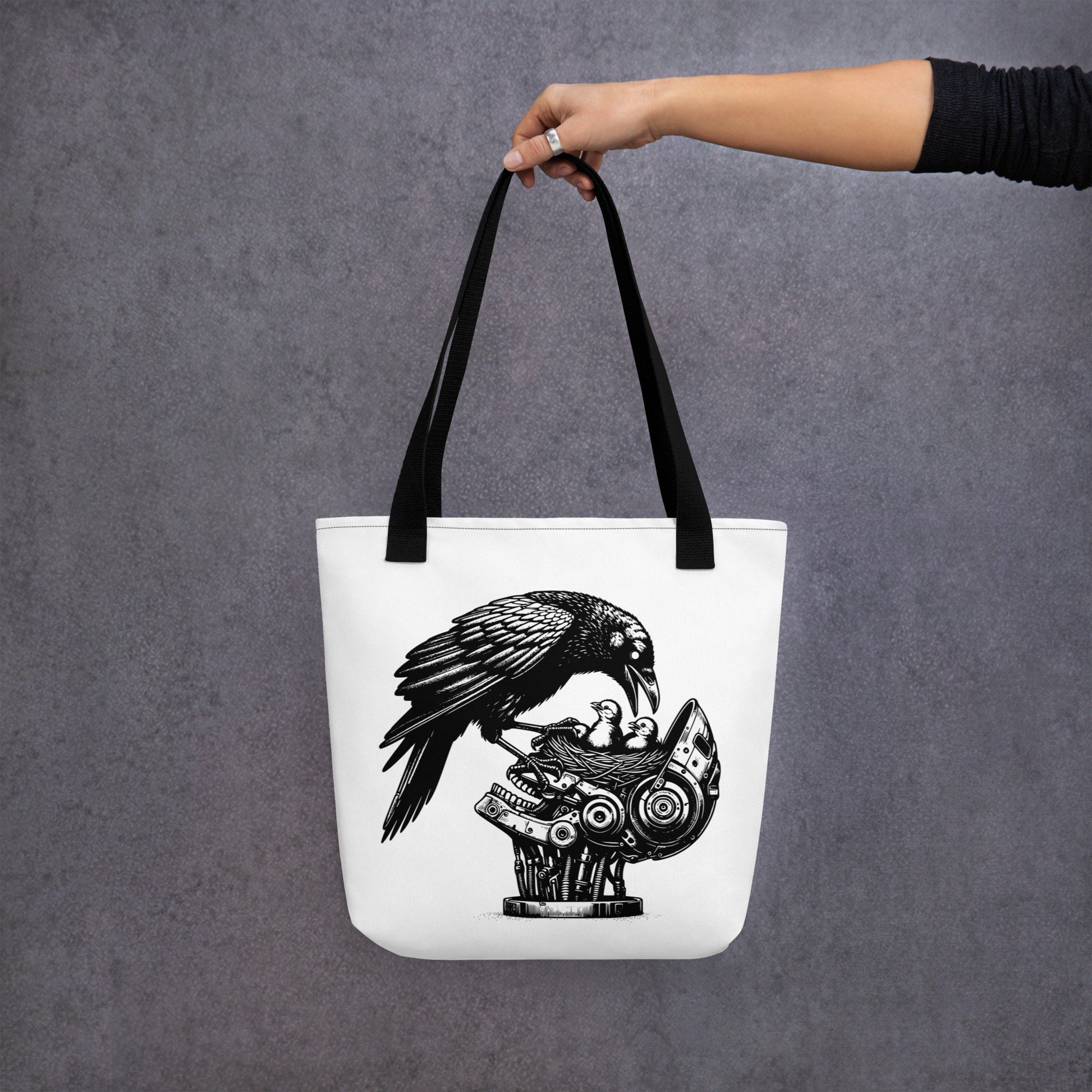 White Pastel Goth Grunge Punk Raven Rewire Robot Tote Bag Animal vs Tech Gothic DreamSage Tote Bag