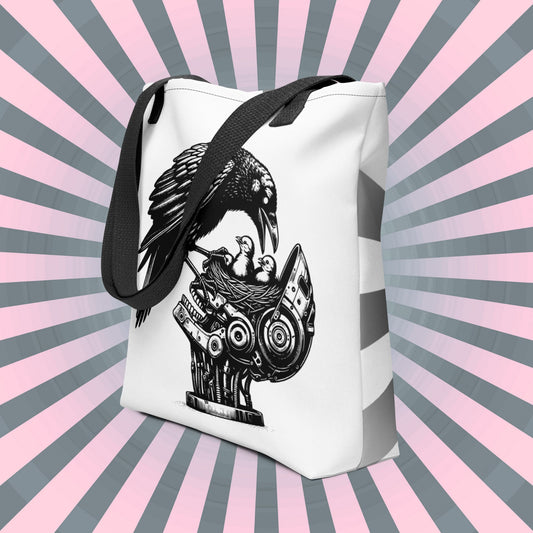 White & Black Pastel Goth Grunge Punk Raven Nest Robot Tote Bag Animal vs Tech Gothic DreamSage Tote Bag