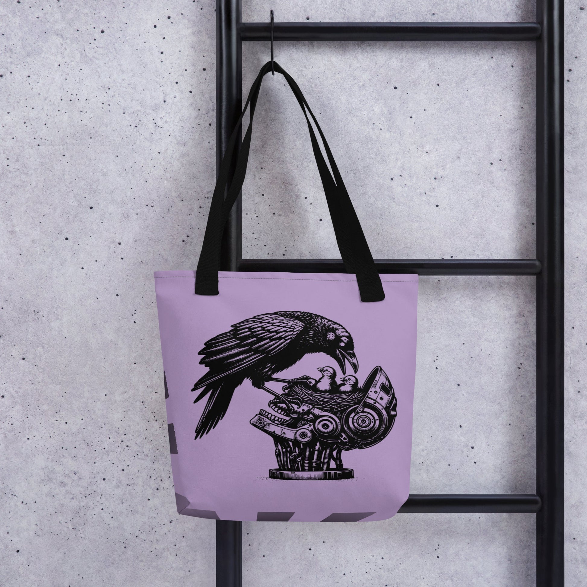Purple & Black Pastel Goth Grunge Punk Raven Nest Robot Tote Bag Animal vs Tech Gothic DreamSage Tote Bag