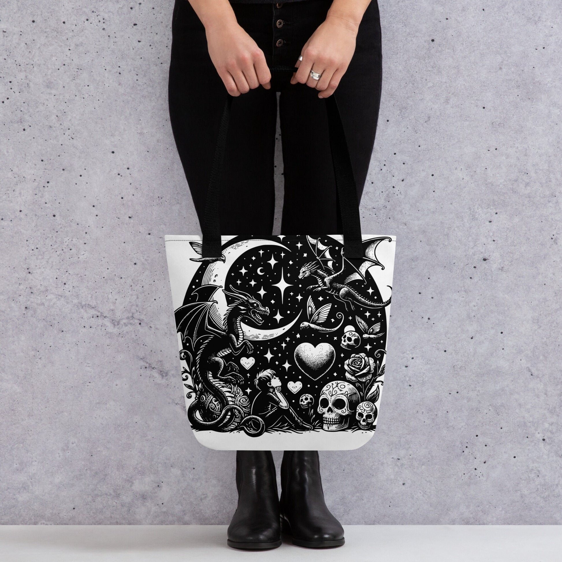 WHITE Gothic Grunge Pastel Goth Moon Gazer Tote Bag, Ventcore Darkcore Weird Stuff Dark Aesthetic Tote Bag