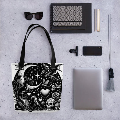 WHITE Gothic Grunge Pastel Goth Moon Gazer Tote Bag, Ventcore Darkcore Weird Stuff Dark Aesthetic Tote Bag