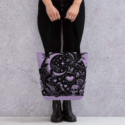 PURPLE Gothic Grunge Pastel Goth Moon Gazer Tote Bag, Ventcore Darkcore Weird Stuff Dark Aesthetic Tote Bag