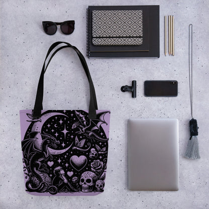 PURPLE Gothic Grunge Pastel Goth Moon Gazer Tote Bag, Ventcore Darkcore Weird Stuff Dark Aesthetic Tote Bag