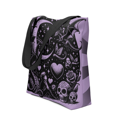PURPLE Gothic Grunge Pastel Goth Moon Gazer Tote Bag, Ventcore Darkcore Weird Stuff Dark Aesthetic Tote Bag