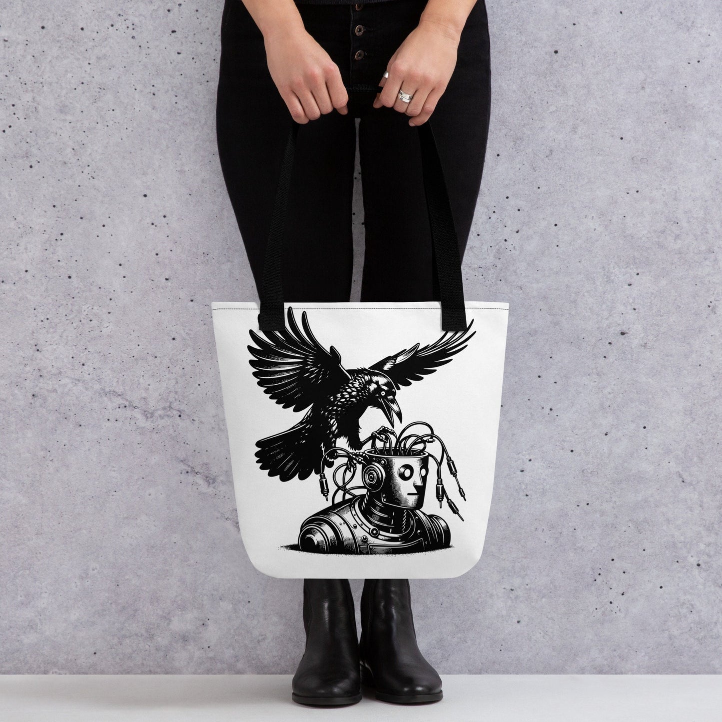 WHITE Pastel Goth Grunge Punk Raven Rewire Robot Tote Bag Animal vs Tech Gothic DreamSage Tote Bag