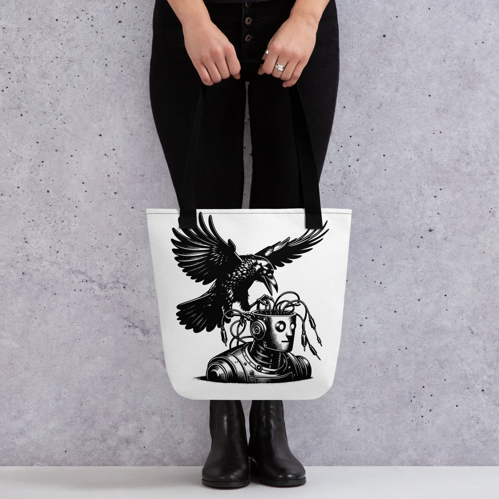 WHITE Pastel Goth Grunge Punk Raven Rewire Robot Tote Bag Animal vs Tech Gothic DreamSage Tote Bag
