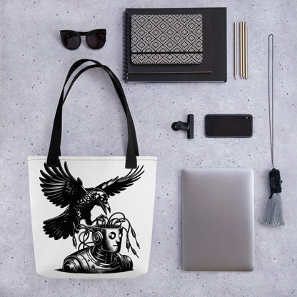 WHITE Pastel Goth Grunge Punk Raven Rewire Robot Tote Bag Animal vs Tech Gothic DreamSage Tote Bag