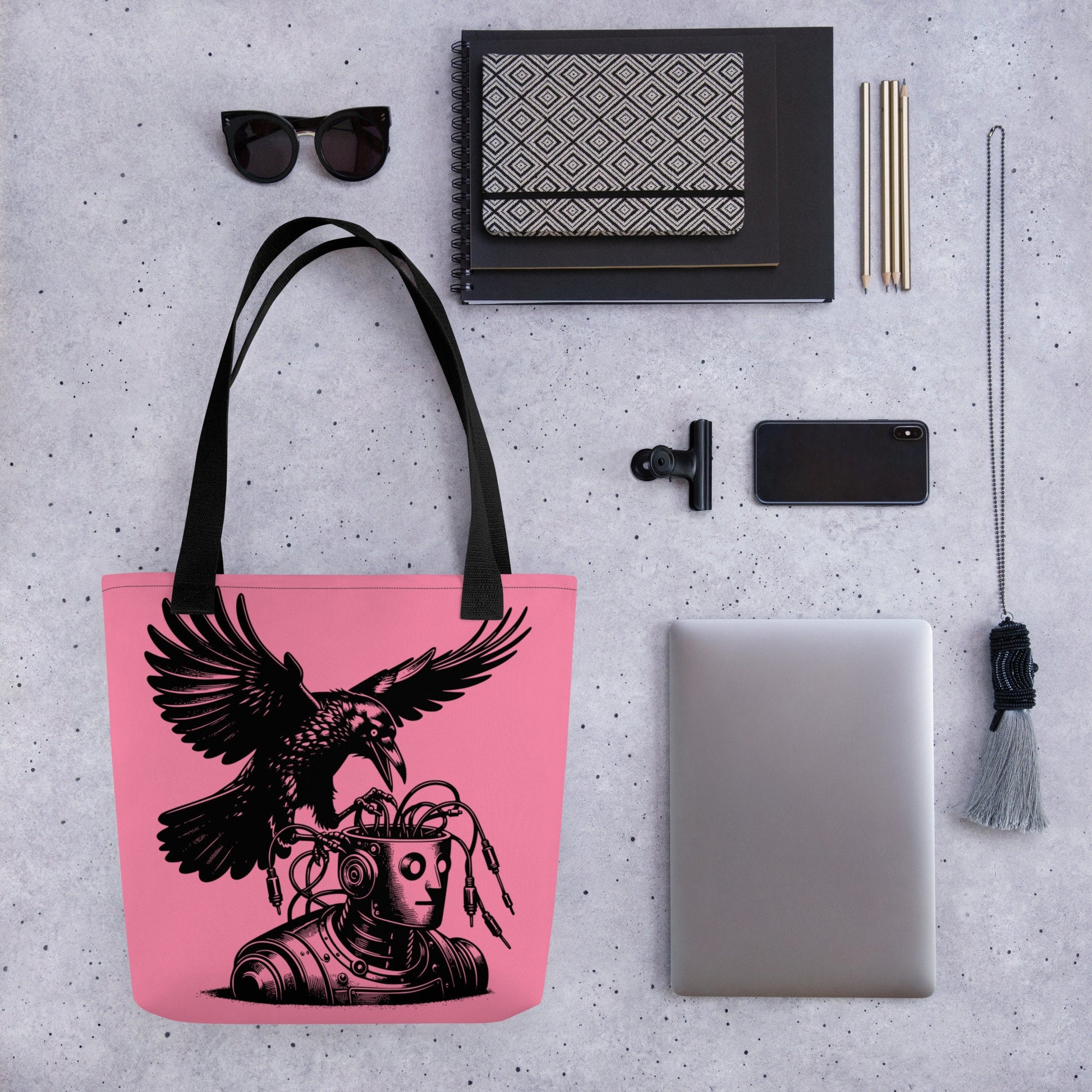 PINK Pastel Goth Grunge Punk Raven Rewire Robot Tote Bag Animal vs Tech Gothic DreamSage Tote Bag