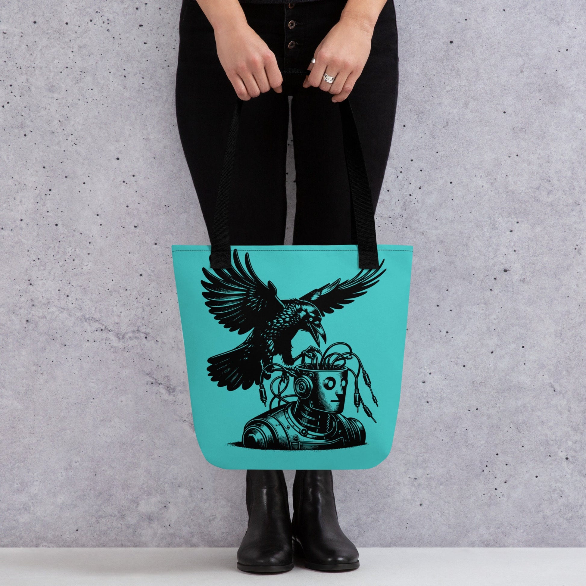 AQUA Pastel Goth Grunge Punk Raven Rewire Robot Tote Bag Animal vs Tech Gothic DreamSage Tote Bag